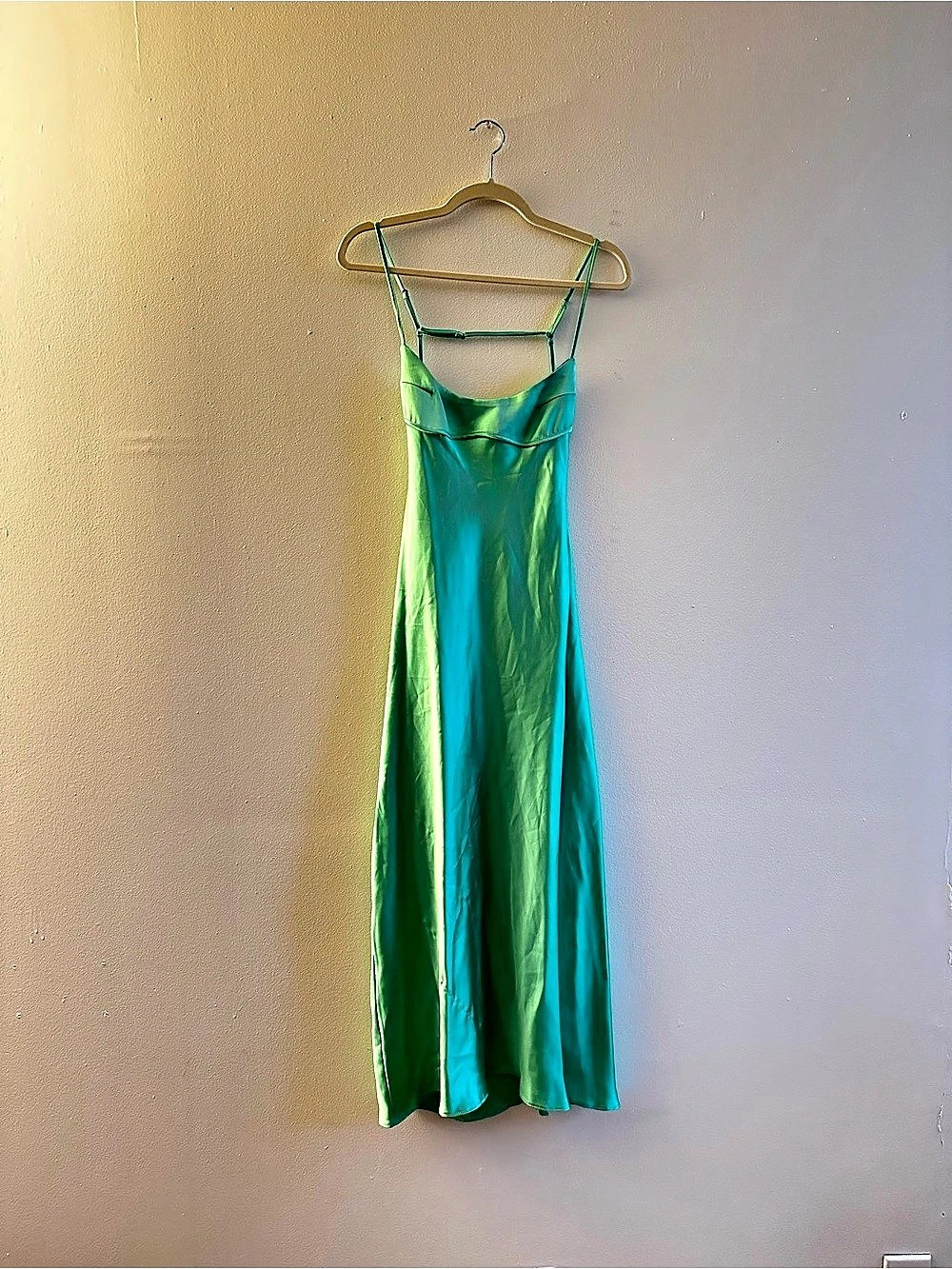 Zara Satin Effect Open Back Midi Dress Green XS NWT